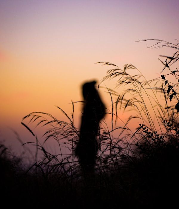 Silhouette of a person meditating against a sunset backdrop.